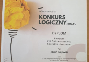 Dyplom dla Jakuba Gajewskiego