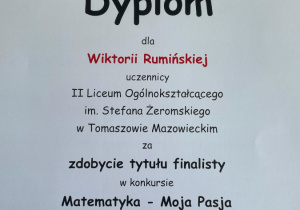 Sukces uczniów w wojewódzkim konkursie "Matematyka Moja Pasja"