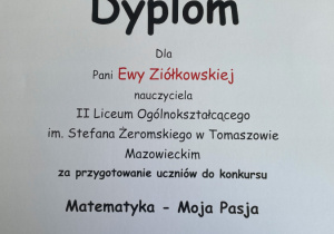 Sukces uczniów w wojewódzkim konkursie "Matematyka Moja Pasja"